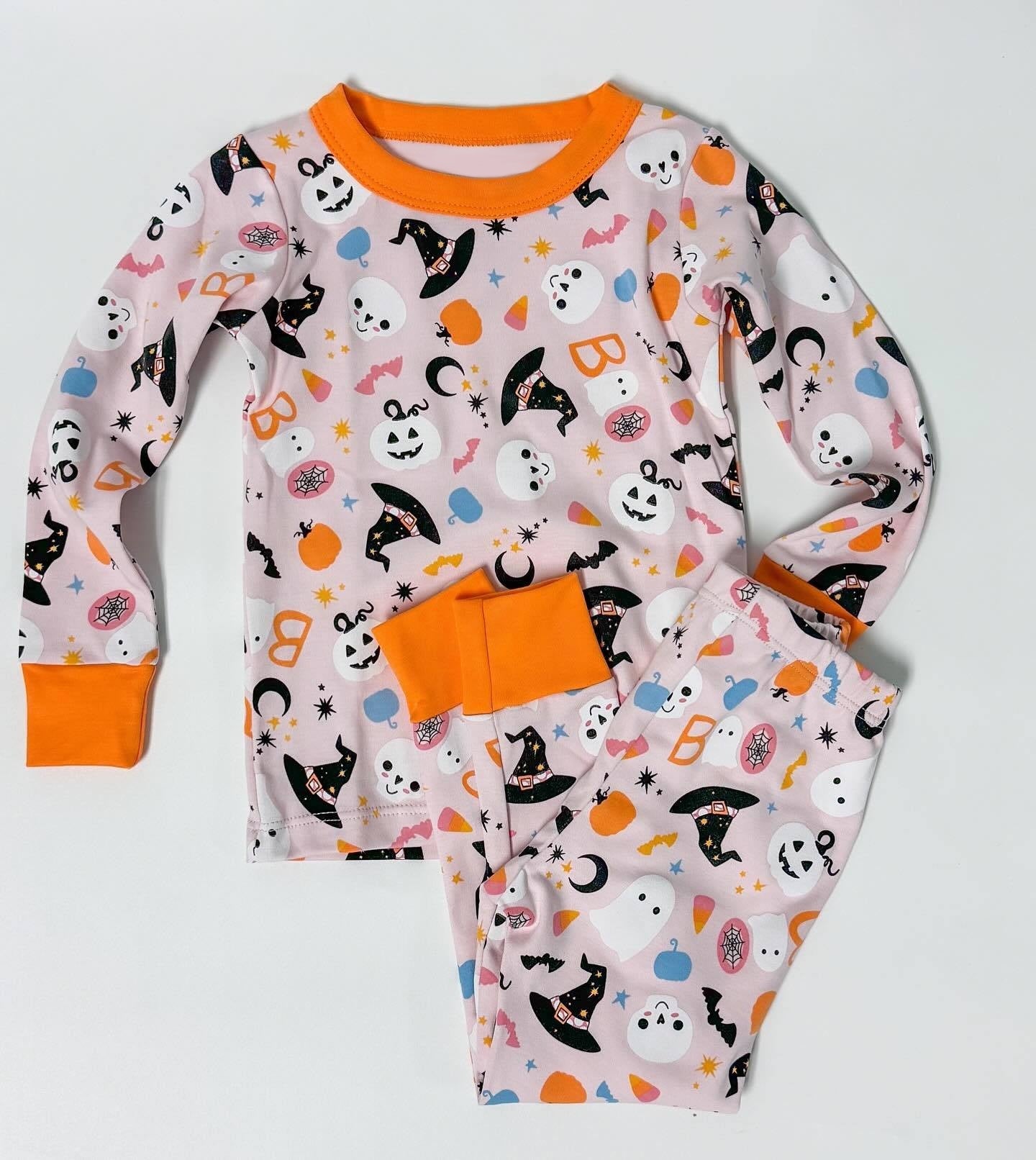 preorder GLP1500 Halloween skull pumpkin long sleeve pants girls pajamas