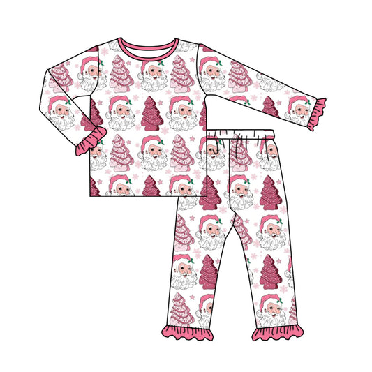 preorder GLP1501 Christmas Santa tree hot pink long sleeve pants girls pajamas