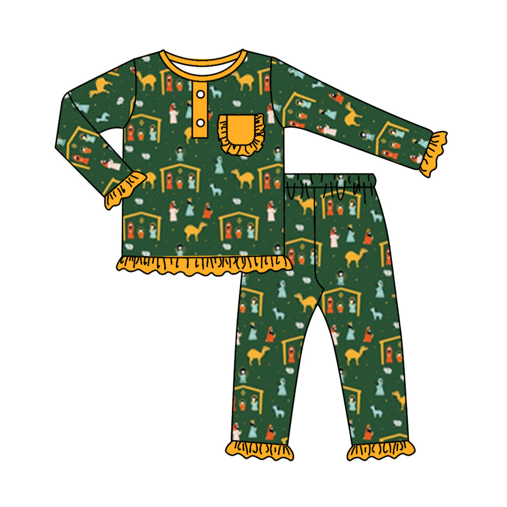 preorder GLP1509 The Nativity Story green long sleeve pants girls pajamas