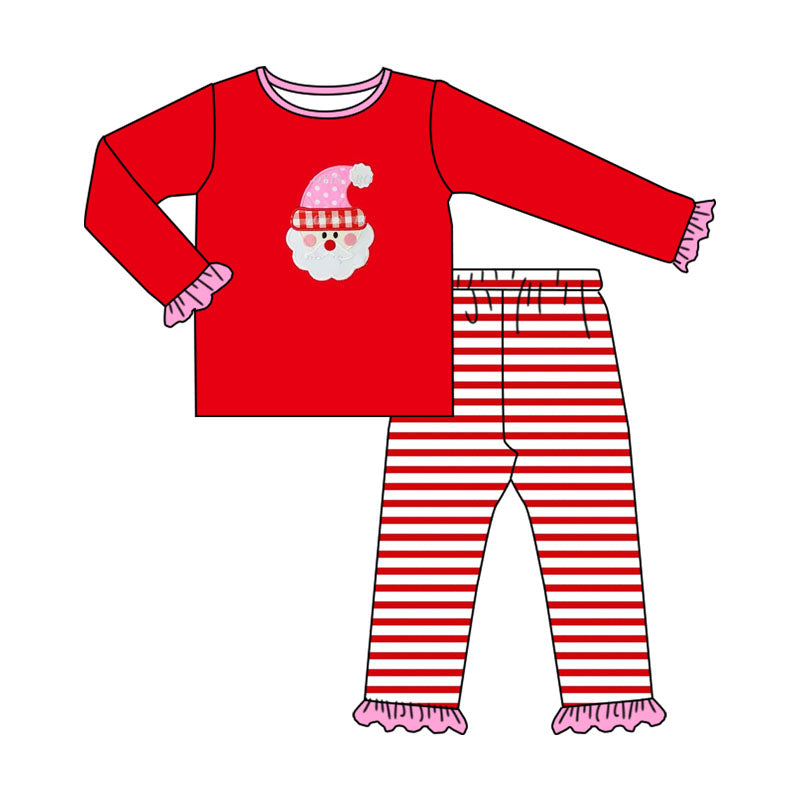 preorder GLP1538 Christmas Santa red long sleeve striped pants girls pajamas