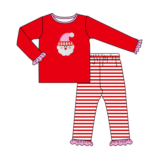 preorder GLP1538 Christmas Santa red long sleeve striped pants girls pajamas