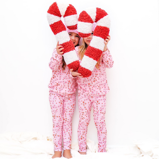 preorder GLP1573 Christmas cane candy pink long sleeve pants girls pajamas