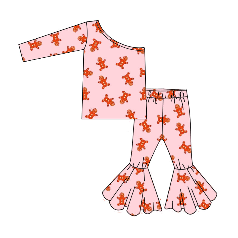 preorder GLP1578 Christmas gingerbread man pink long sleeve pants girls set