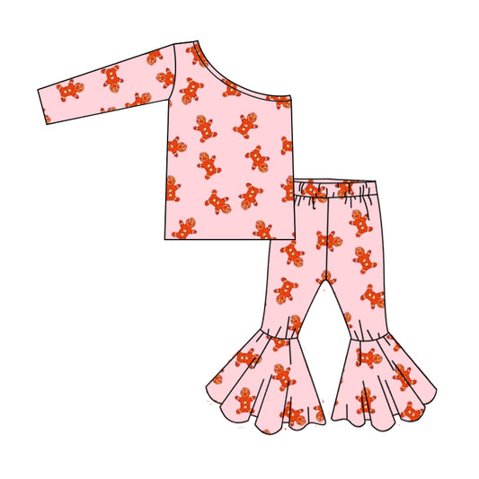 preorder GLP1578 Christmas gingerbread man pink long sleeve pants girls set