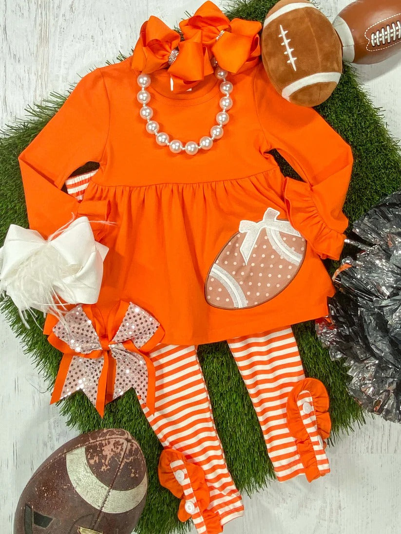 preorder GLP1588 football orange long sleeve orange striped pants girls set