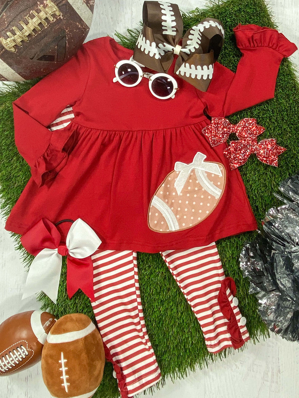 preorder GLP1589 football red long sleeve red striped pants girls set