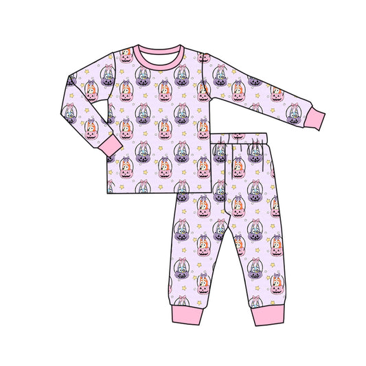 preorder GLP1593 Halloween blue dog pumpkin purple long sleeve pants girls pajamas