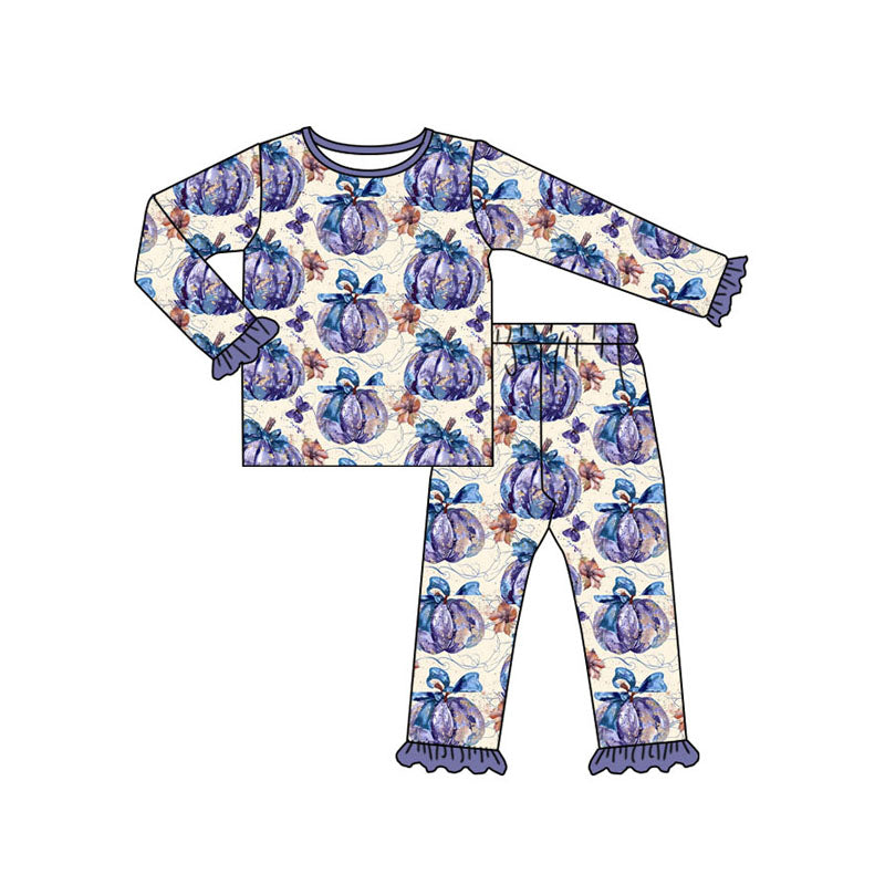 preorder GLP1618 purple pumpkin flowers long sleeve pants girls pajamas