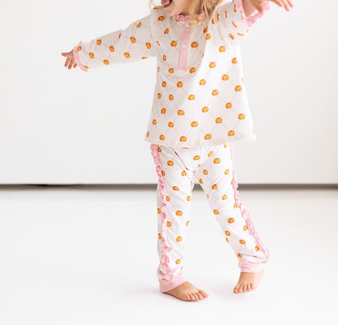 preorder GLP1625 Autumn pumpkin pink long sleeve pants girls pajamas