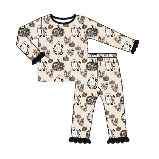 preorder GLP1626 Halloween spooky pumpkin leopard long sleeve pants girls pajamas