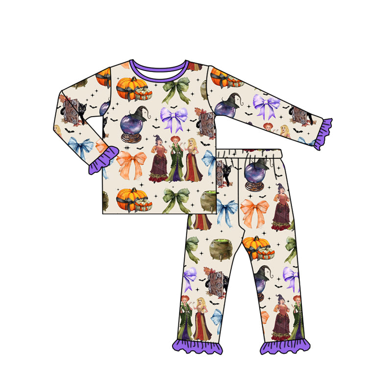 preorder GLP1627 Halloween witch bows purple long sleeve pants girls pajamas