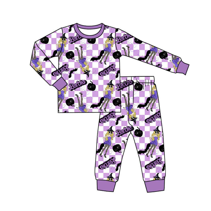 preorder GLP1640 Halloween cartoon BA purple checkered long sleeve pants girls pajamas