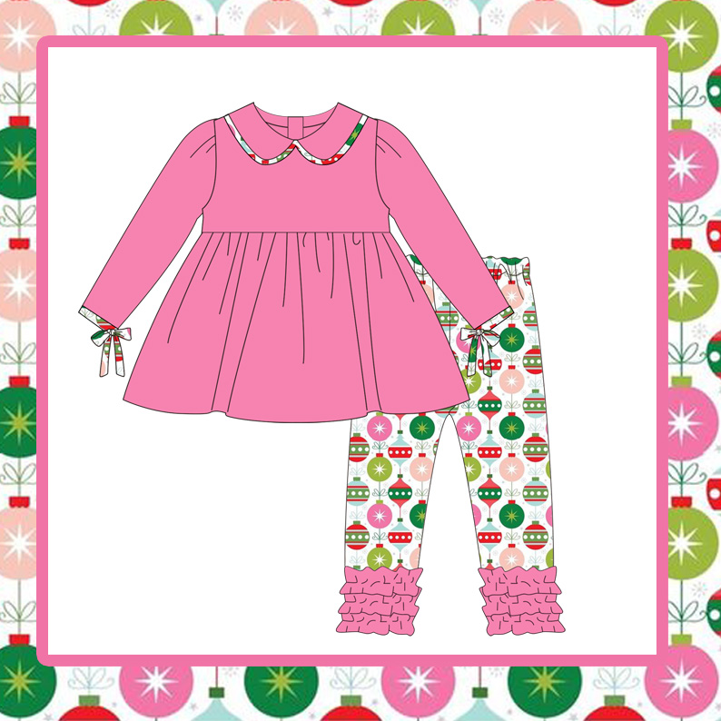 preorder GLP1641 Christmas hot pink long sleeve colorful light pants girls set