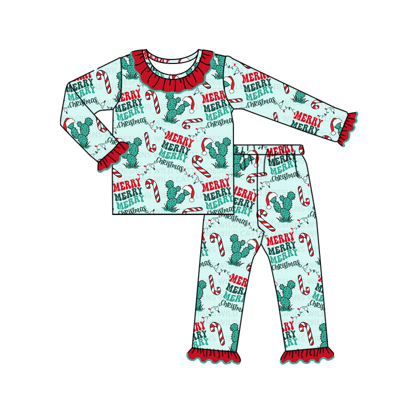 preorder GLP1646 Merry Christmas Western cactus long sleeve pants girls pajamas