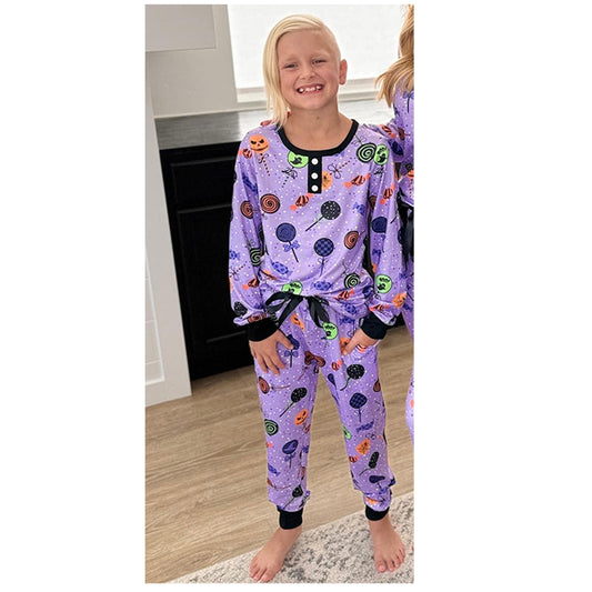 preorder GLP1655 Halloween sugar candy purple long sleeve pants girls pajamas