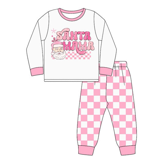 preorder GLP1658 Christmas Santa mama long sleeve pink checkered pants adult women set