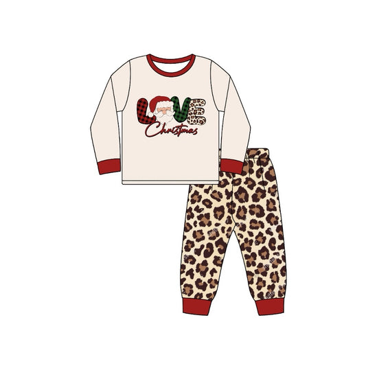 preorder GLP1661 Christmas Santa love long sleeve leopard pants girls set