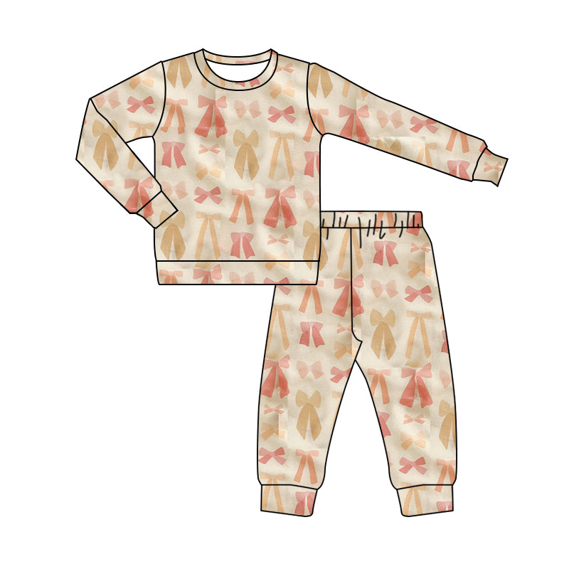 preorder GLP1685 pink bows long sleeve pants girls set