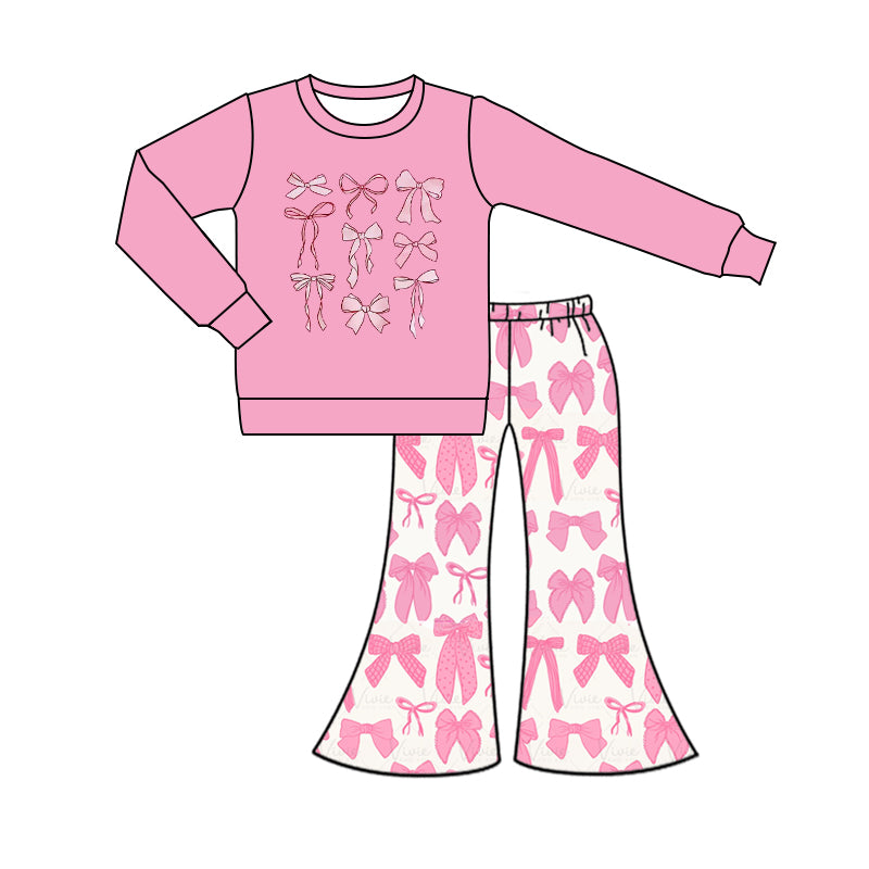 preorder GLP1688 bows hot pink long sleeve pants girls set