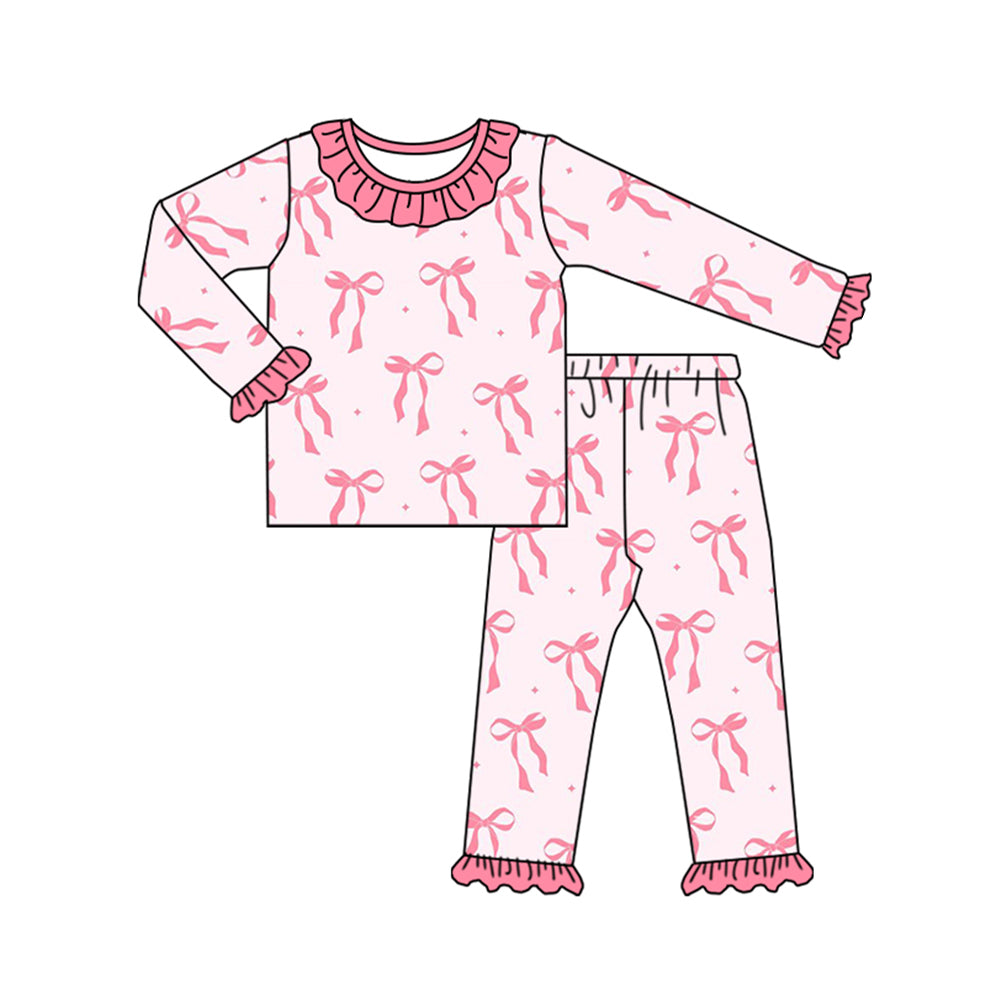 preorder GLP1695 pink bows long sleeve pants girls pajamas