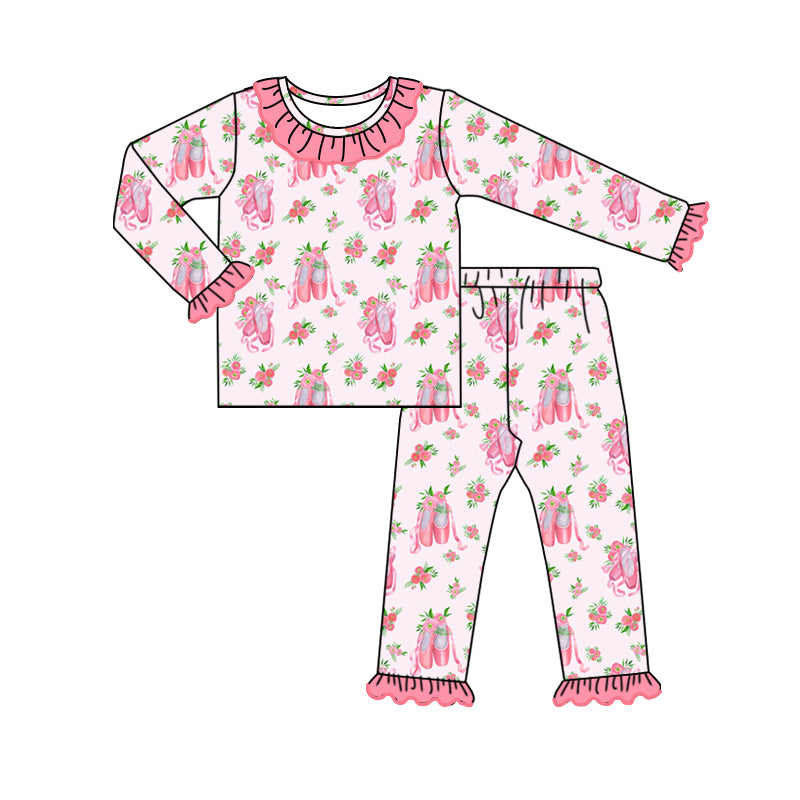 preorder GLP1698 dance girl flowers pink long sleeve pants girls pajamas