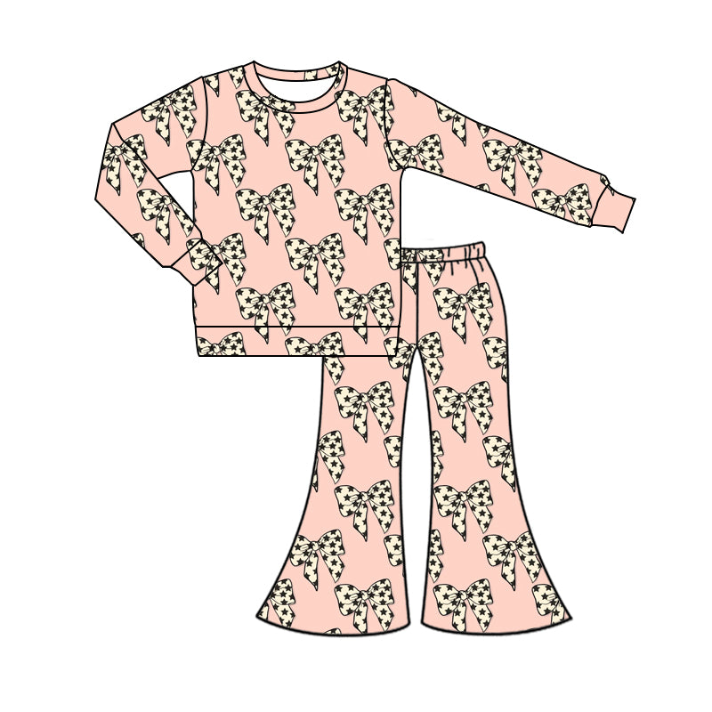 preorder GLP1701 star bows pink long sleeve pants girls pajamas