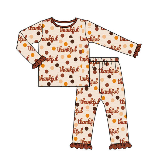 preorder GLP1702 Thankful Thanksgiving dot long sleeve pants girls pajamas