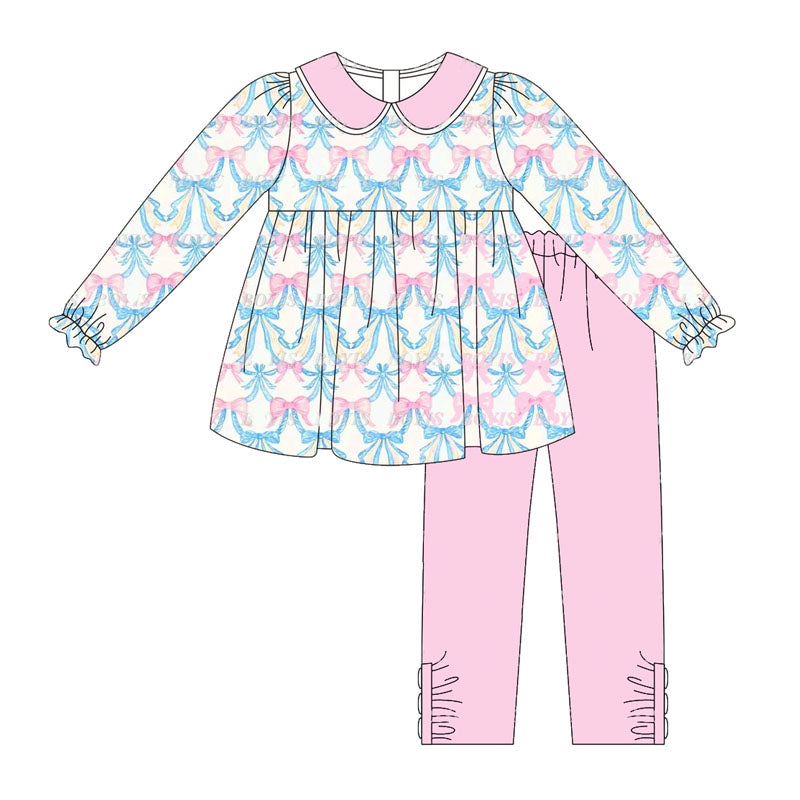 preorder GLP1704 pink blue bows long sleeve pink pants girls set