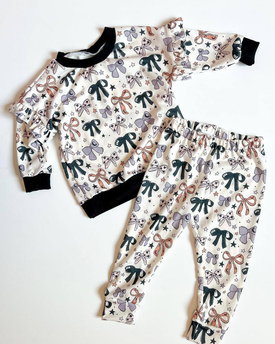 preorder GLP1705 colorful bows black long sleeve pants girls set
