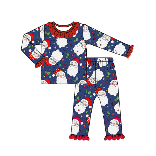 preorder GLP1715 Christmas Santa holly berry navy blue long sleeve pants girls pajamas