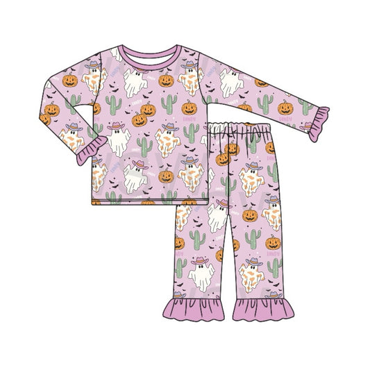 preorder GLP1744 Western Halloween pumpkin cactus spooky pink long sleeve pants girls pajamas