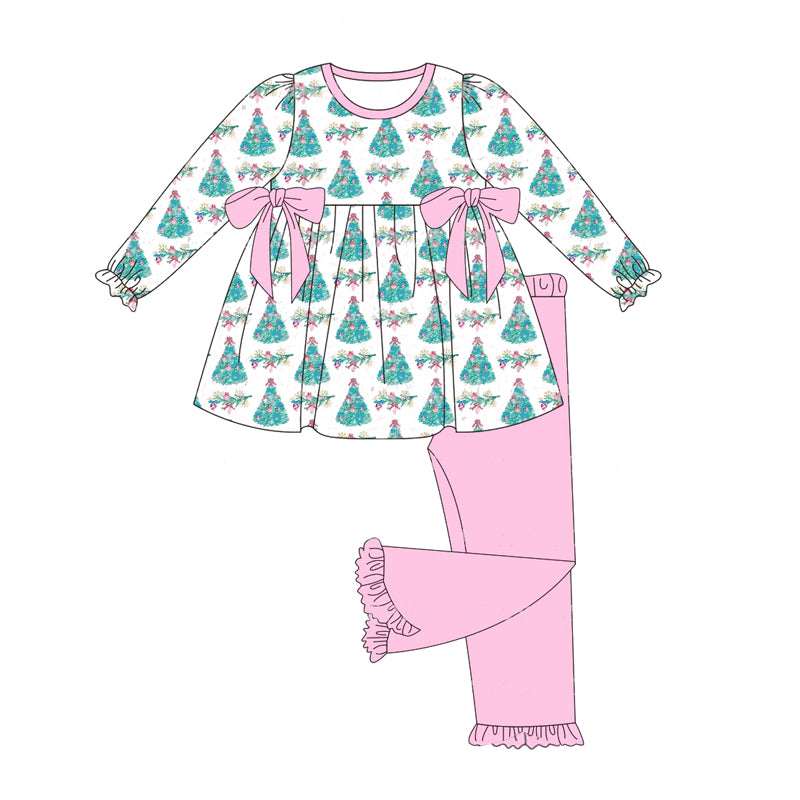 preorder GLP1760 Christmas tree flowers long sleeve pink pants girls set