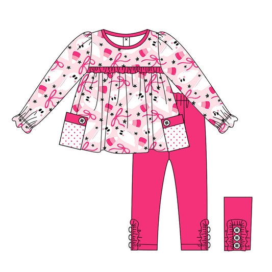 preorder GLP1762 Halloween spooky bows long sleeve hot pink pants girls set