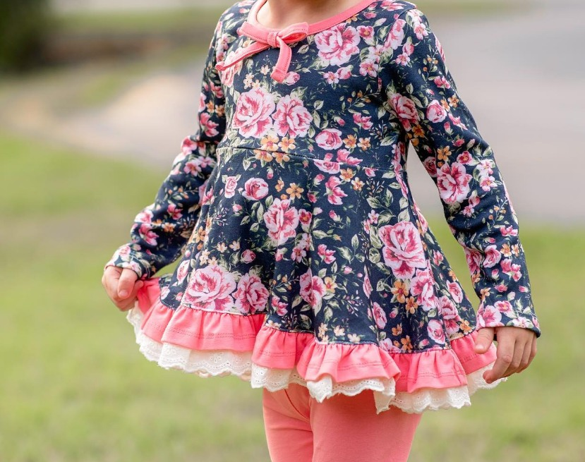 preorder GLP1773 hot pink flowers long sleeve pink pants girls set