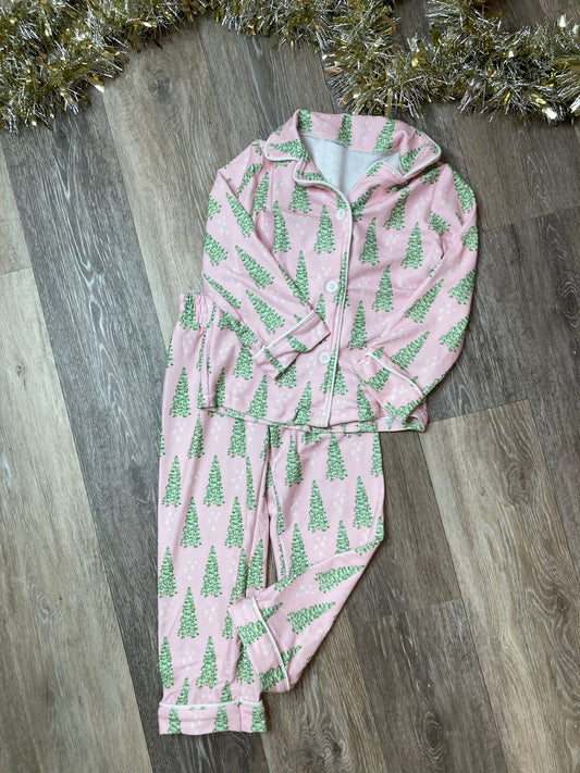 preorder GLP1775 Christmas green pink long sleeve pants girls pajamas