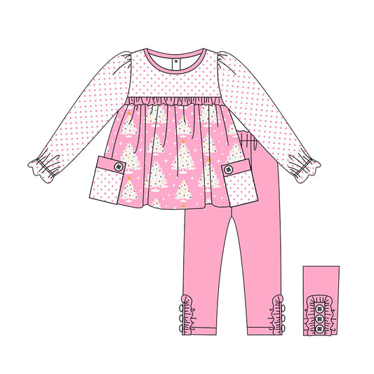 preorder GLP1776 Christmas tree dot long sleeve hot pink pants girls set