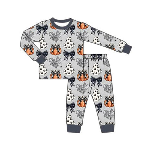 preorder GLP1784 Halloween spooky pumpkin bows long sleeve pants girls pajamas