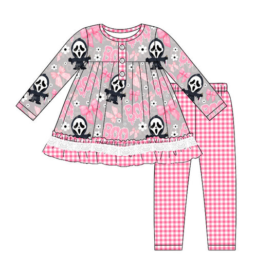 preorder GLP1793 Hallwoeen BOO skull long sleeve pink pants girls set