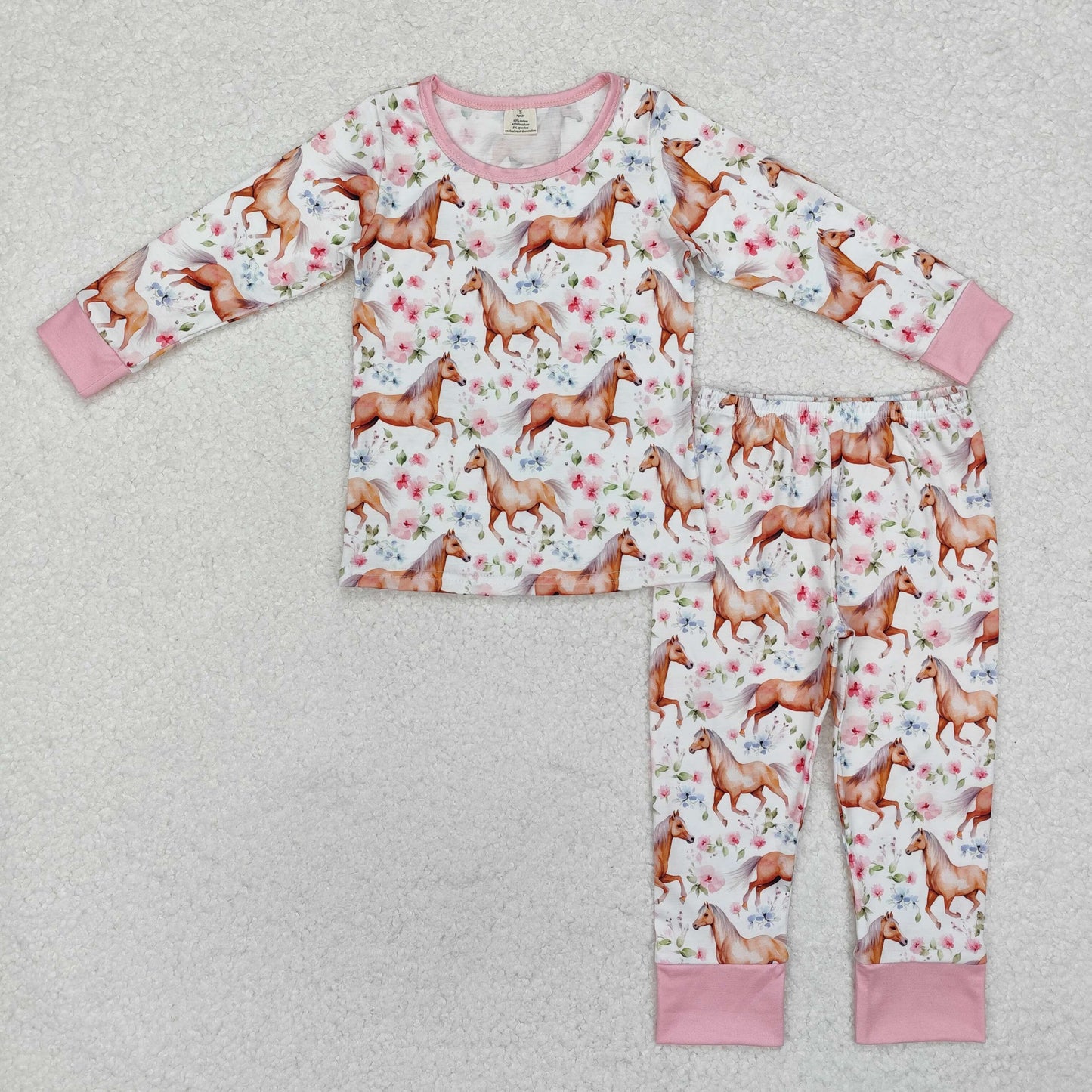 GLP1831 horse flowers pink long sleeve pants girls pajamas