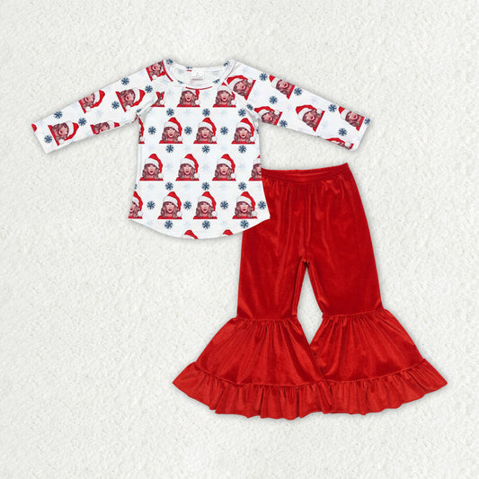 GLP1842 Christmas Taylor country singer long sleeve red velvet pants girls set