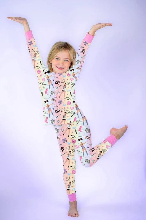 Preorder GLP1844 Taylor country singer pink long sleeve pants girls pajamas