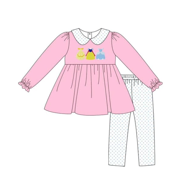 Preorder GLP1853 cartoon princess pink long sleeve dot pants girls set