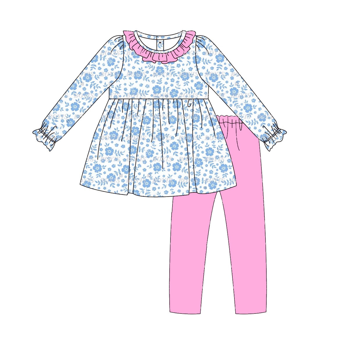 Preorder GLP1875 cute flowers long sleeve pink pants girls set