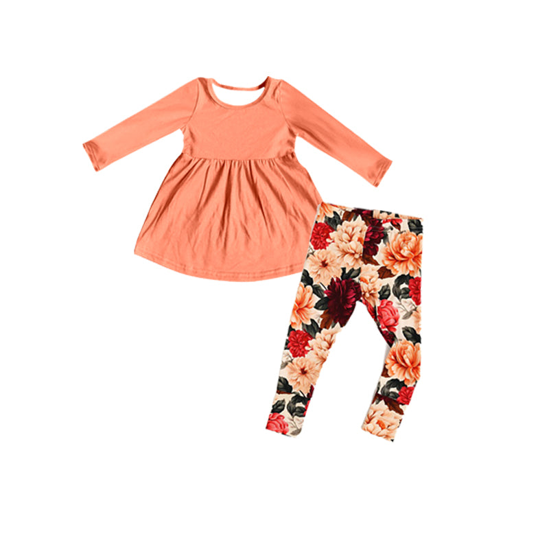 Preorder GLP1883 orange long sleeve colorful flowers red pants girls set