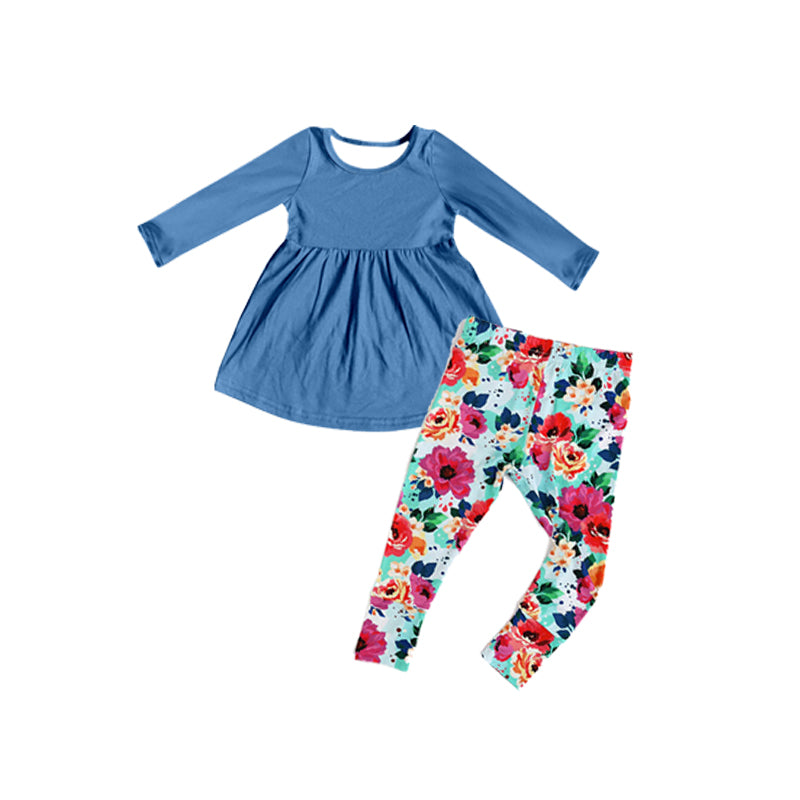 Preorder GLP1886 blue long sleeve colorful flowers red pants girls set