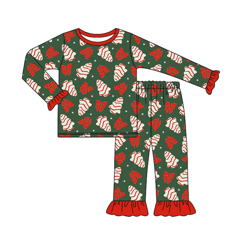 Preorder GLP1897 Christmas tis the season cake green long sleeve pants girls pajamas