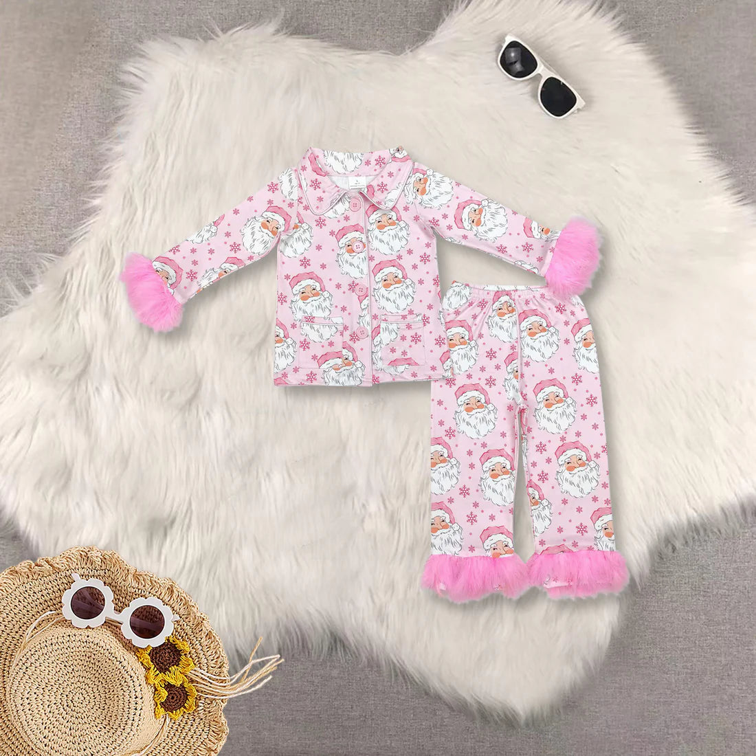 Christmas colorful fur girls pajamas RTS sibling clothes