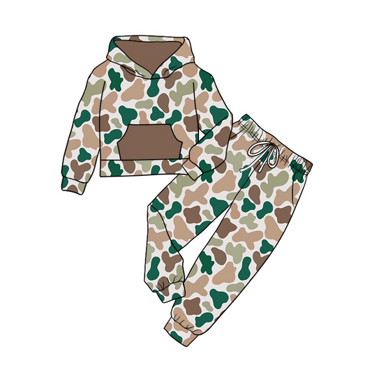 preorder GLP1909 camo brown pocket hoodie long sleeve pants girls set