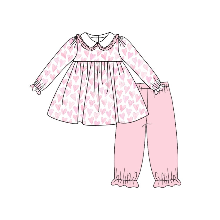 preorder GLP1919 cute pink heart long sleeve pink pants girls set