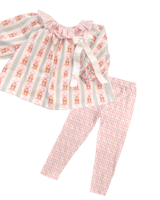 preorder GLP1924 Christmas pink bows gingerbread house long sleeve pants girls set